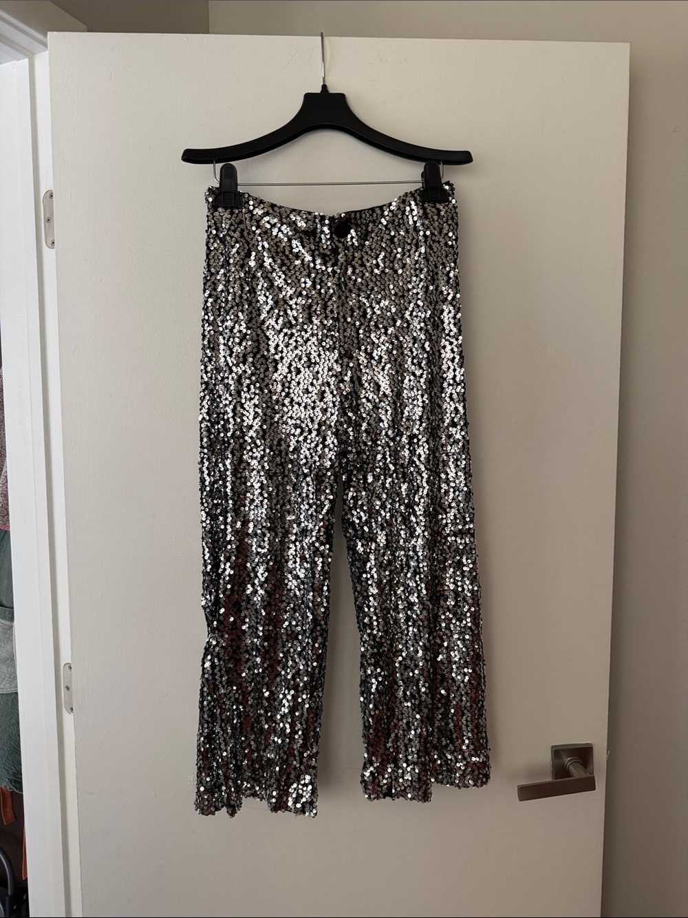 Maeve Silver Sequin Wide-Leg Pants